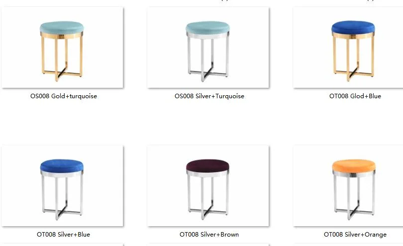 Modern Design Luxury Elegant Exterior Velvet Covered Softness Golden Stainless Steel Legs Stool Ottoman