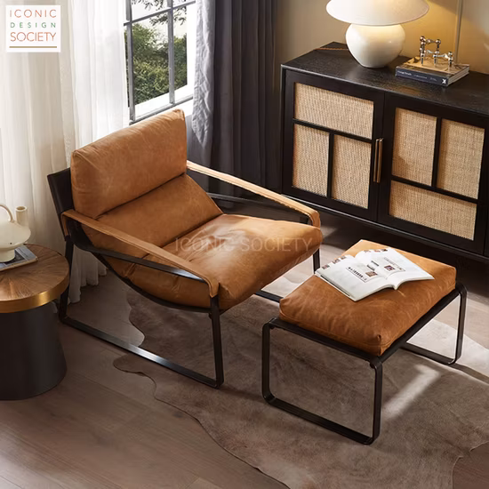 モダンな屋内リビングルームの家具ホテルホームヴィラアクセントチェアレザーオットマンスツール